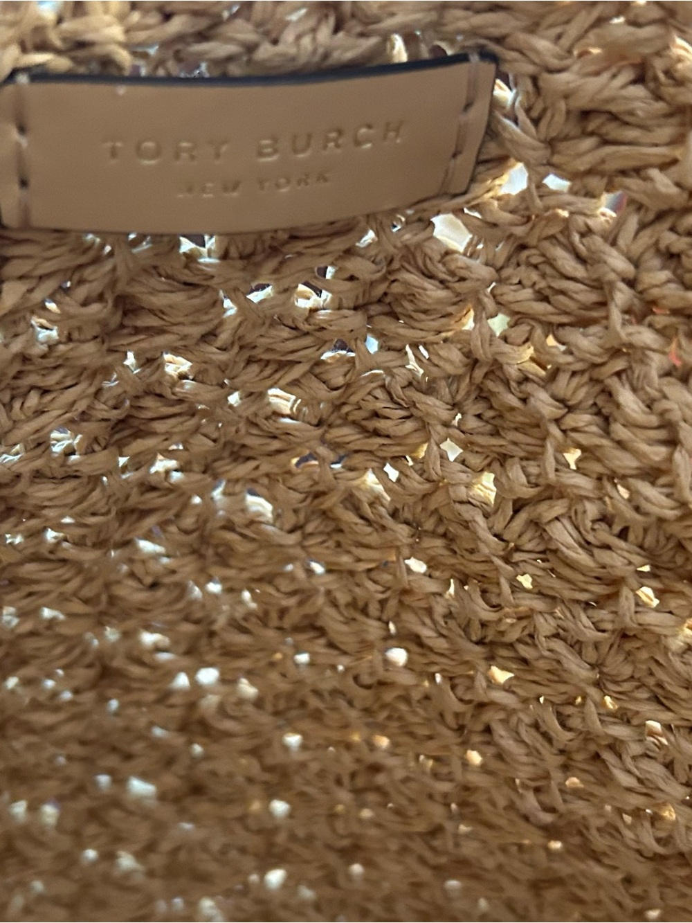 Tory Burch Small. Raffia -Crocheted Popcorn Tote in Natural Beige - Picture 6 of 12